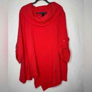 Ali Miles Womens Asymmetrical Popover Tunic Sz 2X Crinkle Gauze Cowl Neck Mature